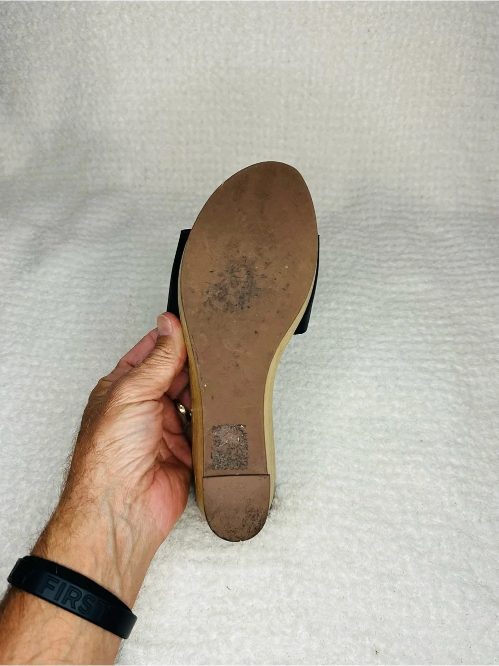 Tory Burch Black Leather Slide Wedge Mules with Logo Strap
